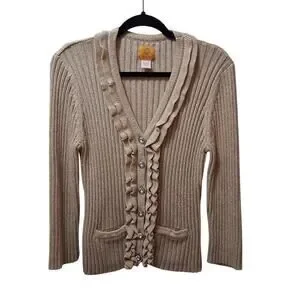 Ruby Rd. | Sweaters | Ruby Rd Gold Metallic Women Ribbed Cadigan ...